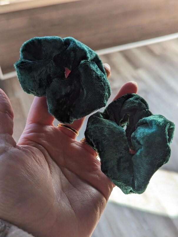 Green velvety scrunchie