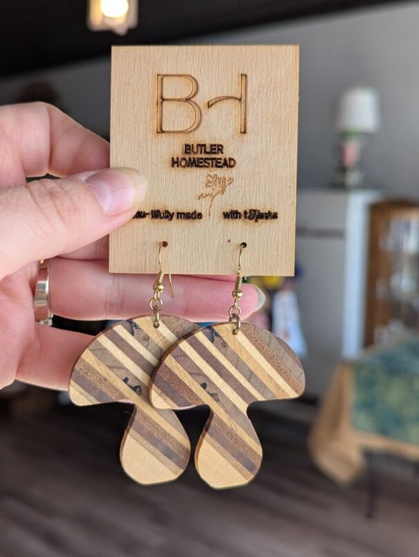 Striped Wooden Mushroom earrings