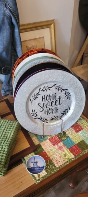 metal plates with wording