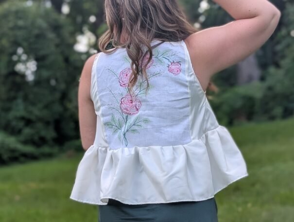 Floral Embroidered Rosette Tie Front Top - Image 2