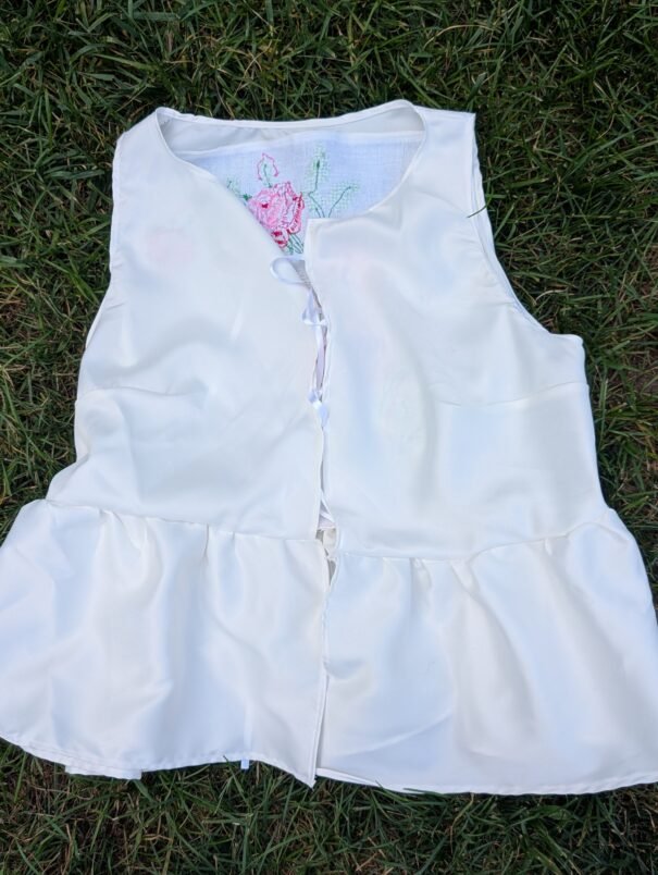 Floral Embroidered Rosette Tie Front Top - Image 3